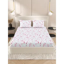Jaipur Weaves White Floral Printed Pure Cotton 240 TC King Bedsheet Set 2.74m x 2.74m-picture-36