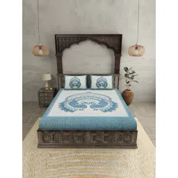 JaipurFabric Azure Pure Cotton 180 TC Double Bedsheet with 2 Pillow Covers-picture-17