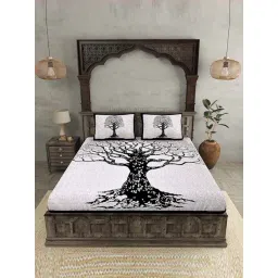 JaipurFabric Black & Grey 100% Pure Cotton 180 TC Double Bedsheet with 2 Pillow Covers-picture-18