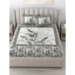 JaipurFabric Black & White Cotton 180 TC Leaf Printed Bedsheet with 2 Pillow Covers-picture-11