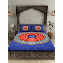 JaipurFabric Blue 100% Pure Cotton 120 TC Double Bedsheet with 2 Pillow Covers-picture-40