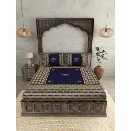 JaipurFabric Blue 100% Pure Cotton 240 TC Double Bedsheet with 2 Pillow Covers-picture-23