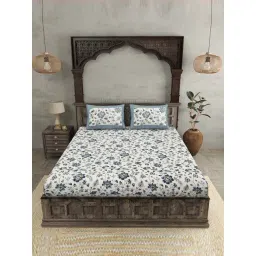JaipurFabric Blue 100% Pure Twill Cotton 240 TC Double Bedsheet with 2 Pillow Covers-picture-24
