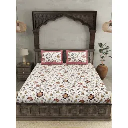 JaipurFabric Blue & Brown 100% Pure Twill Cotton 240 TC Double Bedsheet with 2 Pillow Covers-picture-25