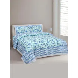 JaipurFabric Blue Pure Cotton 180 TC Festine Flower Double Bedsheet with 2 Pillow Covers-picture-34