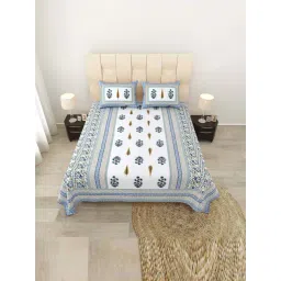 JaipurFabric Blue Pure Cotton 180 TC Printed Double Bedsheet with 2 Pillow Covers-picture-32