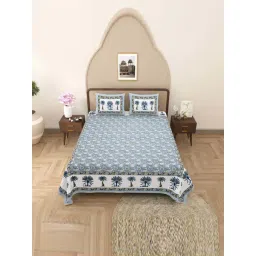 JaipurFabric Blue Pure Cotton 180 TC Printed Double Bedsheet with 2 Pillow Covers-picture-29
