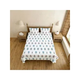 JaipurFabric Blue Pure Cotton 240 TC Printed King Size Bedsheet with 2 Pillow Covers-picture-13