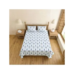 JaipurFabric Blue Pure Cotton 240 TC Printed King Size Bedsheet with 2 Pillow Covers-picture-12