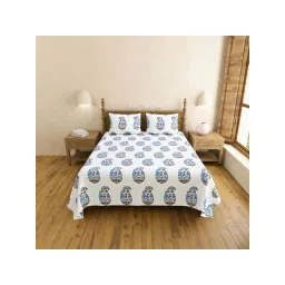 JaipurFabric Blue Pure Cotton 240 TC Printed King Size Bedsheet with 2 Pillow Covers image 3