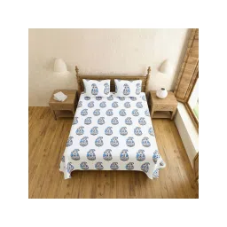 JaipurFabric Blue Pure Cotton 240 TC Printed King Size Bedsheet with 2 Pillow Covers image 1