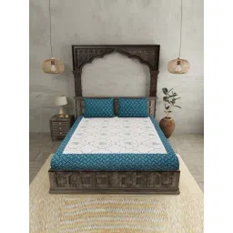 JaipurFabric Blue Pure Cotton 280 TC Jaipuri Jharokha Double Bedsheet with 2 Pillow Covers-picture-31