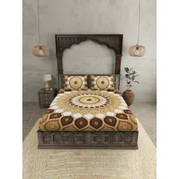 JaipurFabric Brown 240 TC 100% Cotton Sacred Shells Double Bedsheet with 2 Pillow Covers-picture-34