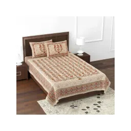 JaipurFabric Brown Pure Cotton 180 TC Marking Celebration Single Bedsheet with 2 Pillow Covers-picture-43