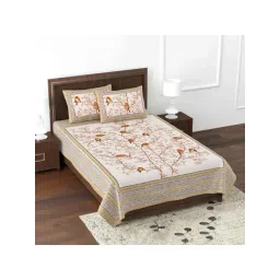 JaipurFabric Brown Pure Cotton 180 TC The Natural World Single Bedsheet with 2 Pillow Covers-picture-47