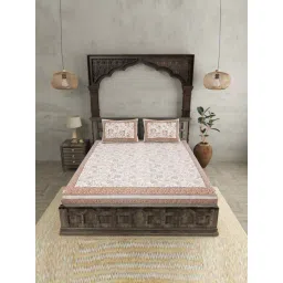 JaipurFabric Brown Pure Cotton 240 TC Paisley Floral Double Bedsheet with 2 Pillow Covers-picture-20