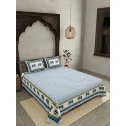 JaipurFabric Dark Blue Pure Cotton 210 TC Blockbuster Double Bedsheet with 2 Pillow Covers-picture-29