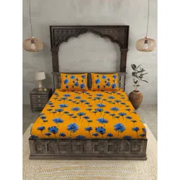 JaipurFabric Dark Yellow 100% Pure Cotton 150 TC Double Bedsheet with 2 Pillow Covers-picture-12