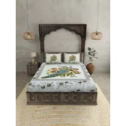 JaipurFabric Green & Blue 180 TC 100% Cotton Peacock Double Bedsheet with 2 Pillow Covers-picture-43