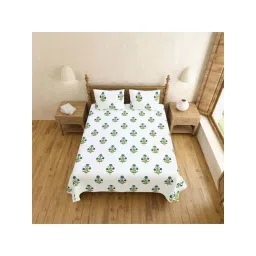 JaipurFabric Green & Blue Pure Cotton 240 TC Printed King Size Bedsheet with 2 Pillow Covers-picture-15