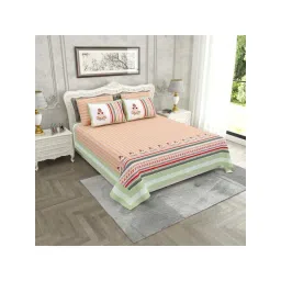 JaipurFabric Green & Pink Pure Cotton 280 TC Modern Spread King Size Bedsheet with 2 Pillow Covers-picture-11