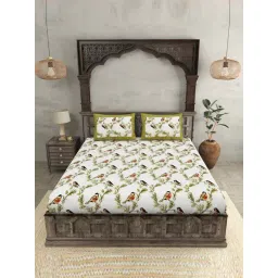 JaipurFabric Green & White 100% Pure Cotton 240 TC Double Bedsheet with 2 Pillow Covers-picture-21