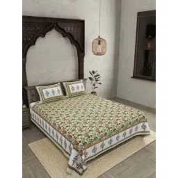JaipurFabric Green Pure Cotton 180 TC Floral Print Double Bedsheet with 2 Pillow Covers-picture-15