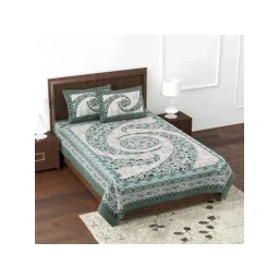 JaipurFabric Green Pure Cotton 180 TC The Floral Cosmos Single Bedsheet with 2 Pillow Covers-picture-22