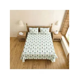 JaipurFabric Green Pure Cotton 240 TC Printed King Size Bedsheet with 2 Pillow Covers-picture-41