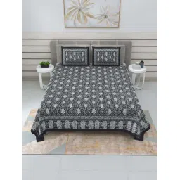 JaipurFabric Ink Pure Cotton 210 TC Conic Dabu Double Bedsheet with 2 Pillow Covers-picture-13