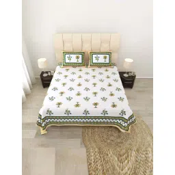 JaipurFabric Lemon Green Pure Cotton 180 TC Printed Double Bedsheet with 2 Pillow Covers-picture-12