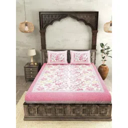 JaipurFabric Light Pink 100% Pure Cotton 120 TC Double Bedsheet with 2 Pillow Covers-picture-15