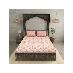 JaipurFabric Light Pink Pure Cotton 180 TC Minimalism King Size Bedsheet with 2 Pillow Covers-picture-46
