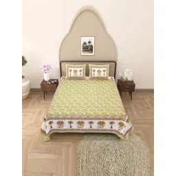 JaipurFabric Mehandi Pure Cotton 180 TC Printed Double Bedsheet with 2 Pillow Covers-picture-36