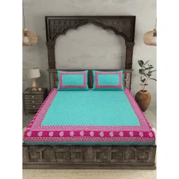 JaipurFabric Mint 100% Pure Cotton 120 TC Double Bedsheet with 2 Pillow Covers-picture-30