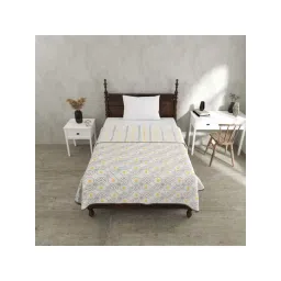 JaipurFabric Mustard & Grey Mulmul Cotton 180 TC Artistic Maze Reversible Single Bed Dohar-image-1