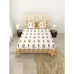 JaipurFabric Mustard Pure Cotton 180 TC Printed Double Bedsheet with 2 Pillow Covers-image-0