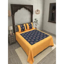 JaipurFabric Navy Blue Cotton Printed 280 TC Double Bedsheet with 2 Pillow Covers-picture-26