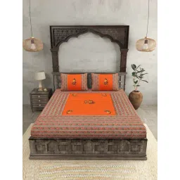JaipurFabric Orange 100% Pure Cotton 240 TC Double Bedsheet with 2 Pillow Covers-picture-39
