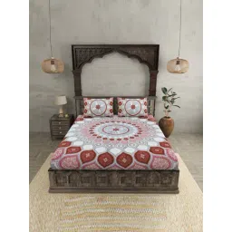 JaipurFabric Peach 240 TC 100% Cotton Sacred Shells Double Bedsheet with 2 Pillow Covers-picture-27