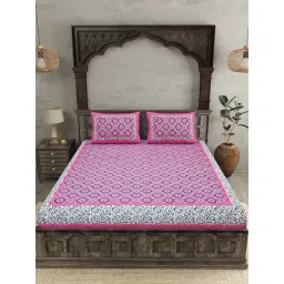 JaipurFabric Pink 100% Pure Cotton 120 TC Double Bedsheet with 2 Pillow Covers-picture-10