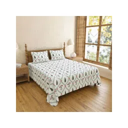 JaipurFabric Pink & Green Pure Cotton 240 TC Printed King Size Bedsheet with 2 Pillow Covers image 2