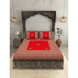 JaipurFabric Red 100% Pure Cotton 240 TC Double Bedsheet with 2 Pillow Covers-picture-33