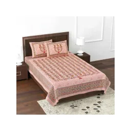 JaipurFabric Red Pure Cotton 180 TC Marking Celebration Single Bedsheet with 2 Pillow Covers-picture-42