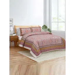 JaipurFabric Redish 180 TC 100% Cotton Floral Double Bedsheet with 2 Pillow Covers-picture-30