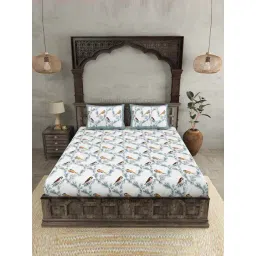 JaipurFabric Sky Blue & White 100% Pure Cotton 240 TC Double Bedsheet with 2 Pillow Covers-picture-26