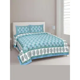 JaipurFabric Sky Blue Pure Cotton 120 TC Lovely Lotus Double Bedsheet with 2 Pillow Covers-picture-38