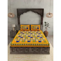 JaipurFabric Yellow 100% Pure Cotton 150 TC Double Bedsheet with 2 Pillow Covers-picture-10