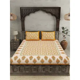 JaipurFabric Yellow 100% Pure Cotton 150 TC Double Bedsheet with 2 Pillow Covers-picture-11