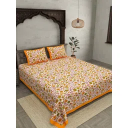 JaipurFabric Yellow 100% Pure Cotton 150 TC Double Bedsheet with 2 Pillow Covers image 2